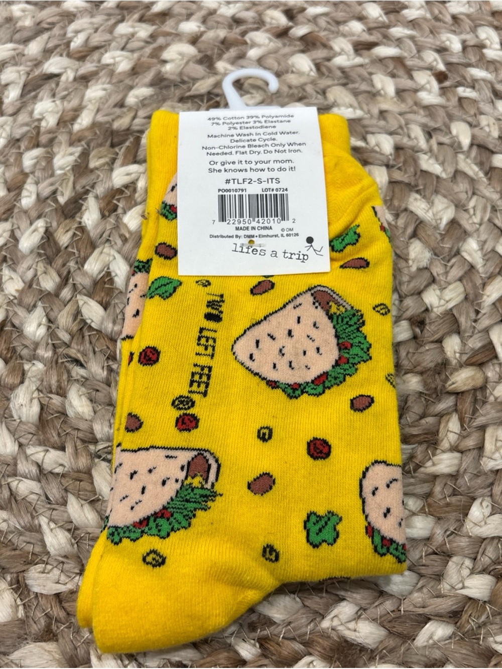 TW Left Feet Women's Yellow Taco Print Crew Socks - Picture 2 of 3